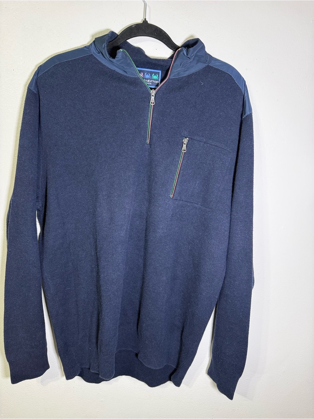 Charleston Threads Navy Blue 1/4 Zip Knit Sweater with Chest Pocket XL